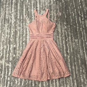 City Studio Womens Juniors Pink Lace Sleeveless Fit & Flare Dress